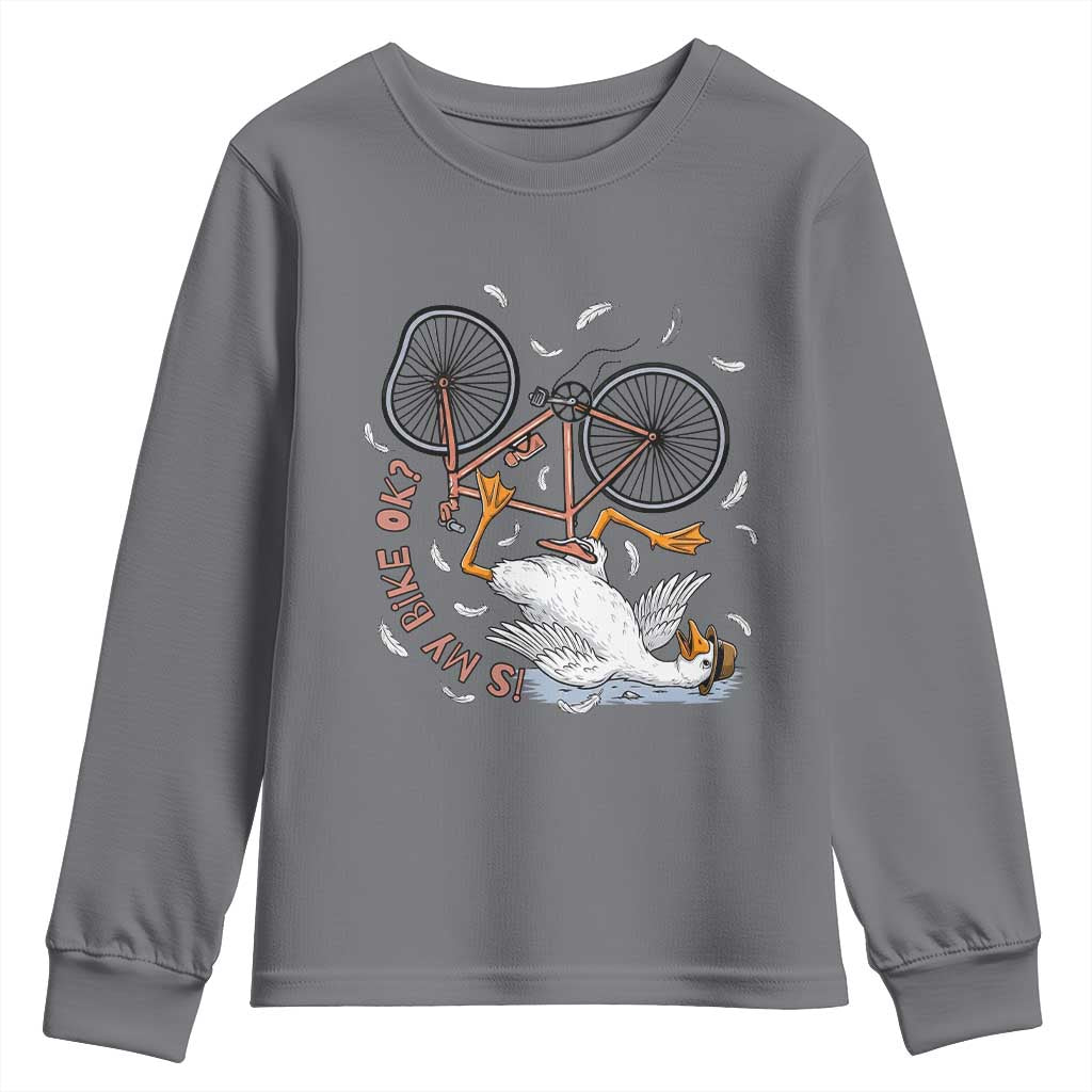 Funny Bike Crash Cycling Goose Lover Youth Sweatshirt Is My Bike OK