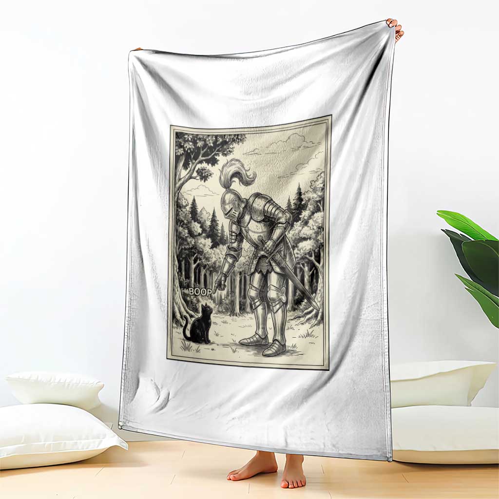Funny Medieval Knight Boop Black Cat Throw Blanket Renaissance Fantasy Cat Lover