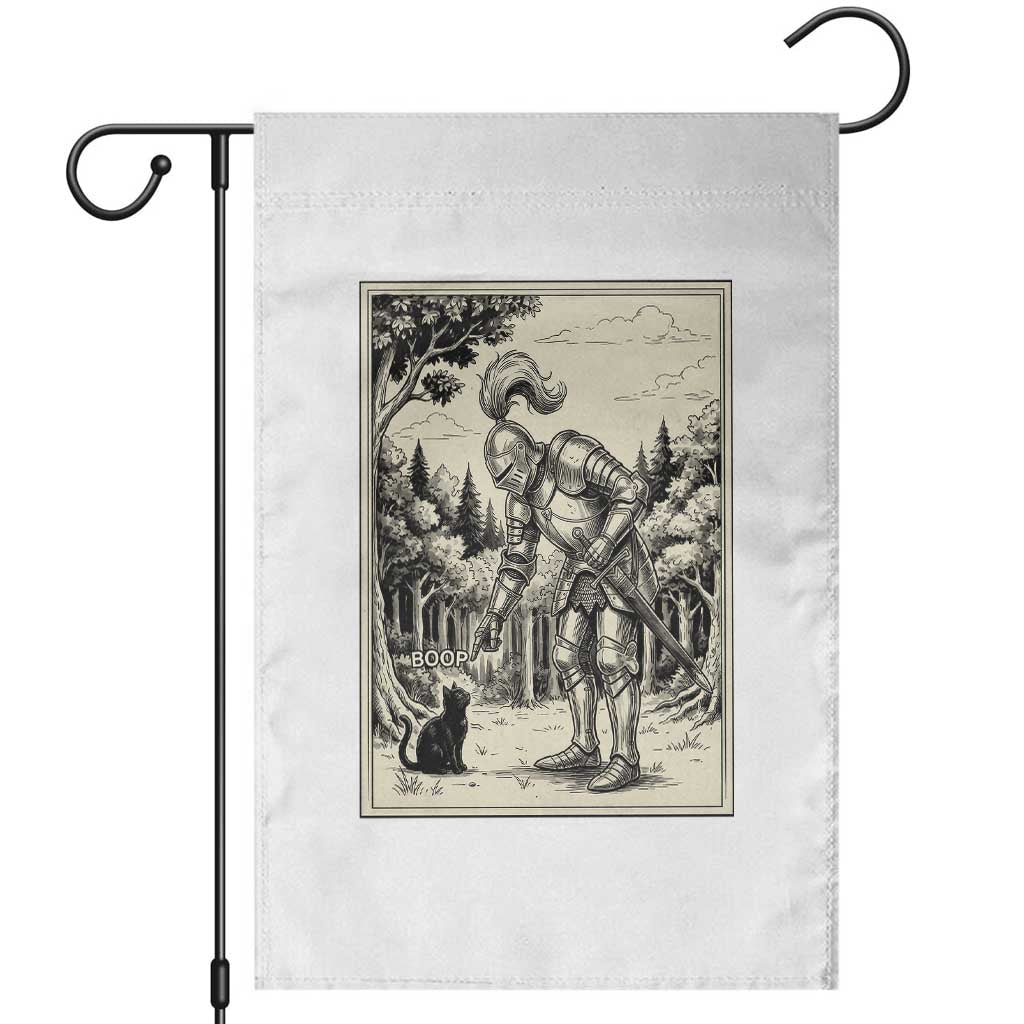 Funny Medieval Knight Boop Black Cat Garden Flag Renaissance Fantasy Cat Lover