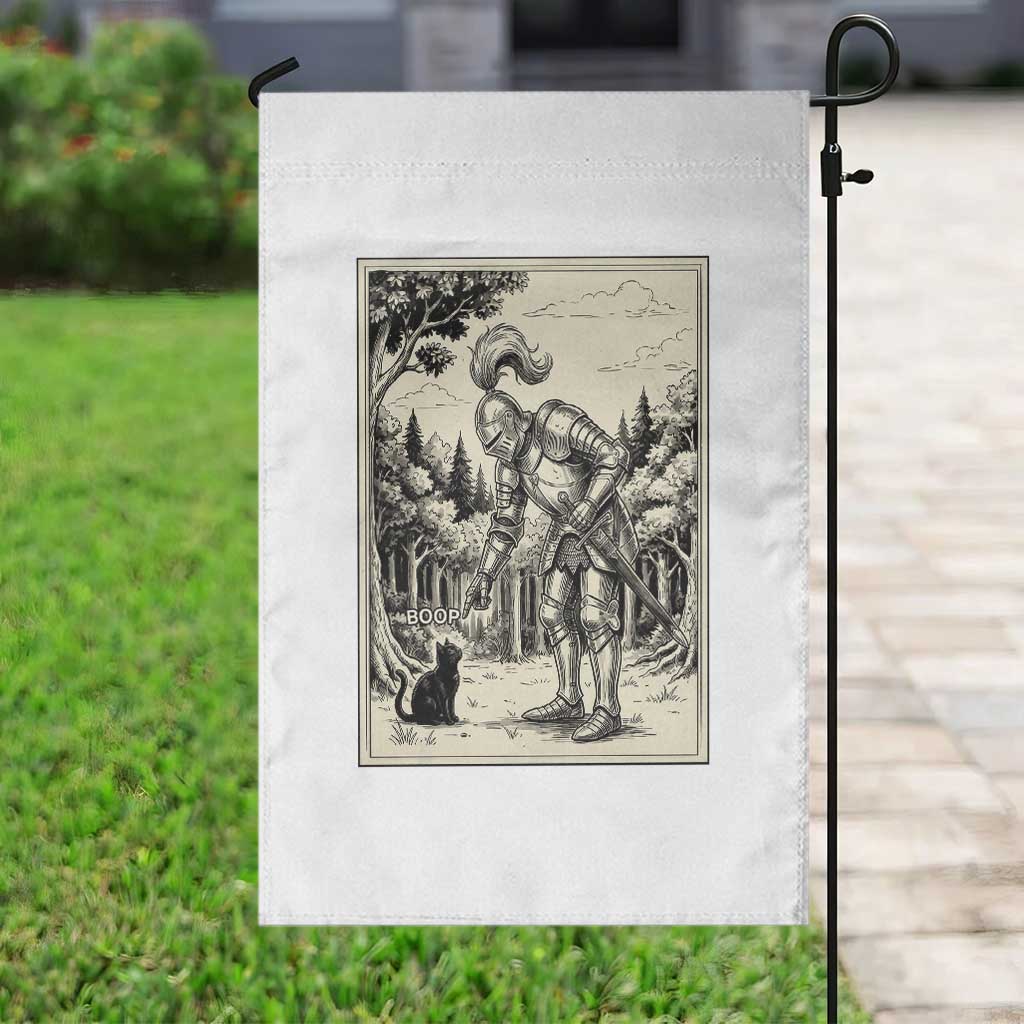 Funny Medieval Knight Boop Black Cat Garden Flag Renaissance Fantasy Cat Lover