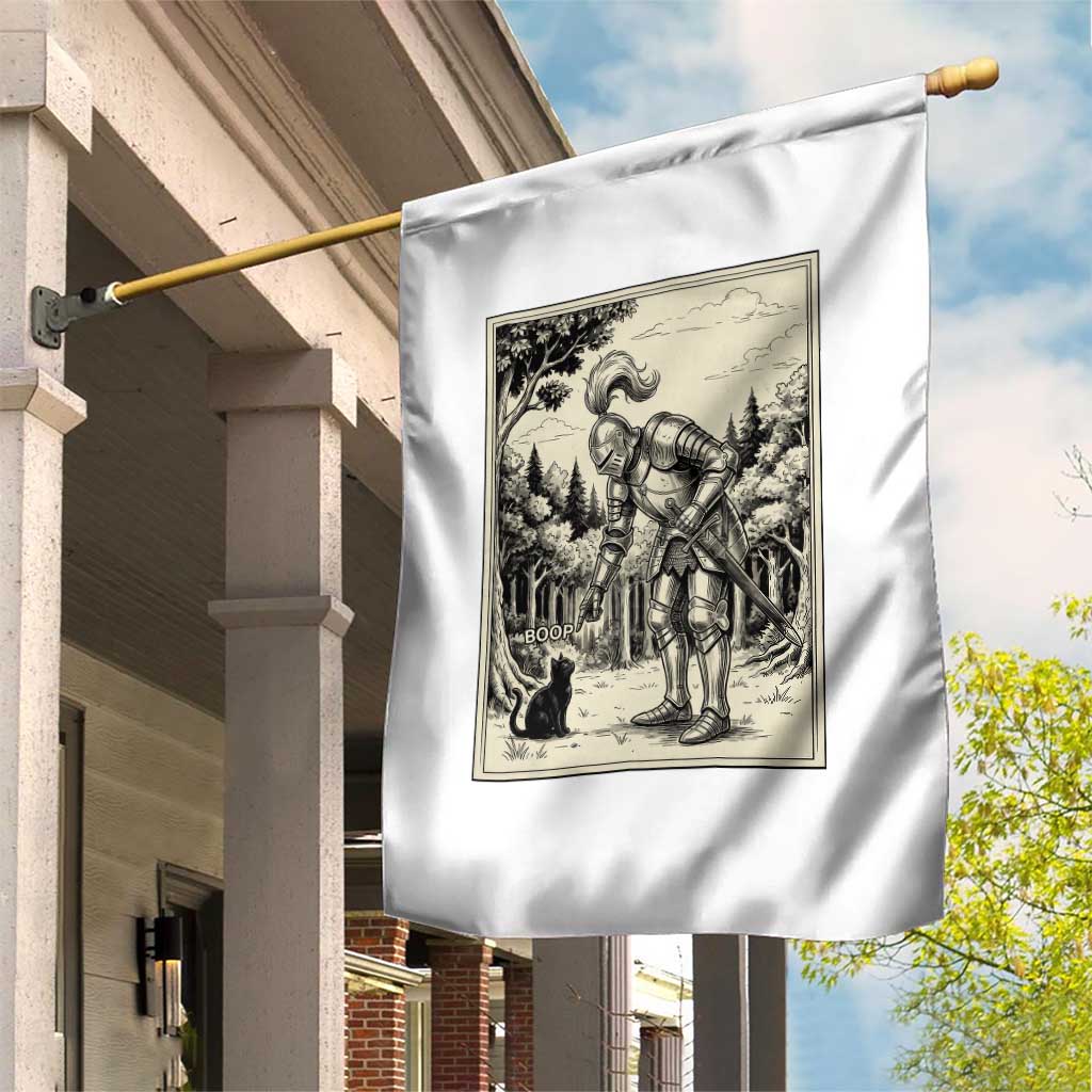 Funny Medieval Knight Boop Black Cat Garden Flag Renaissance Fantasy Cat Lover