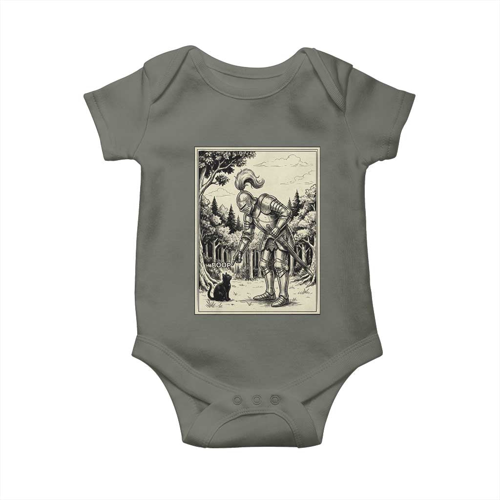 Funny Medieval Knight Boop Black Cat Baby Onesie Renaissance Fantasy Cat Lover