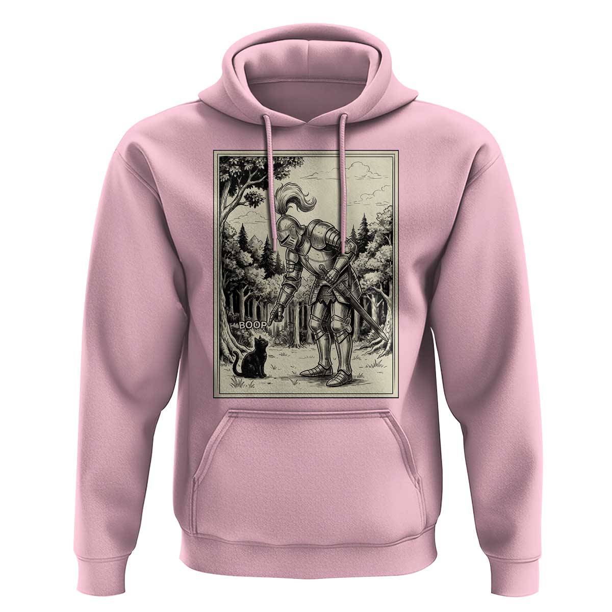 Funny Medieval Knight Boop Black Cat Hoodie Renaissance Fantasy Cat Lover