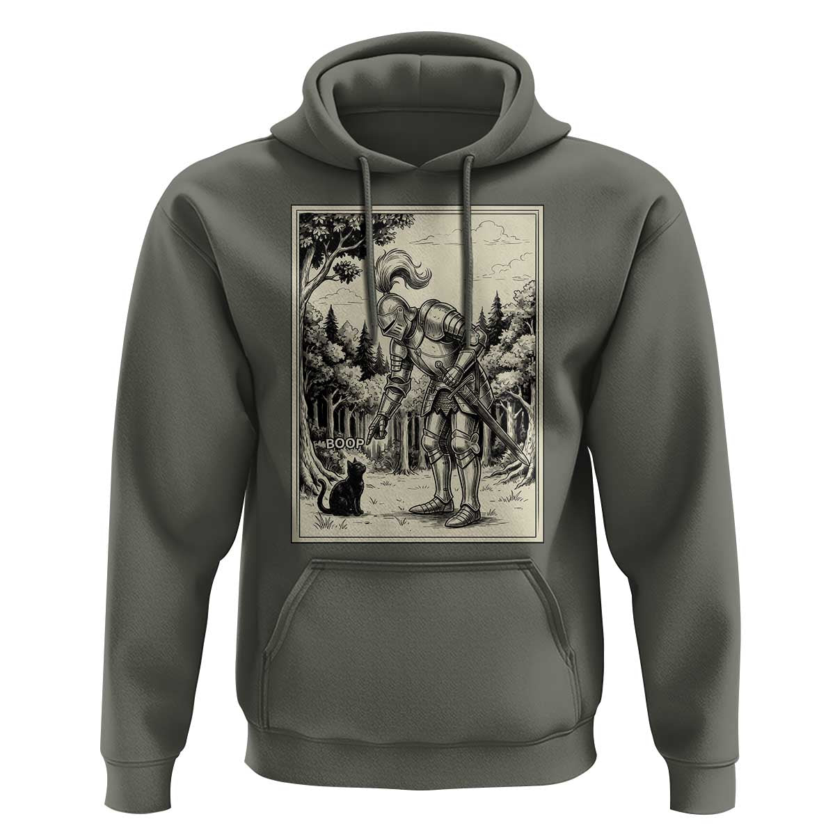 Funny Medieval Knight Boop Black Cat Hoodie Renaissance Fantasy Cat Lover