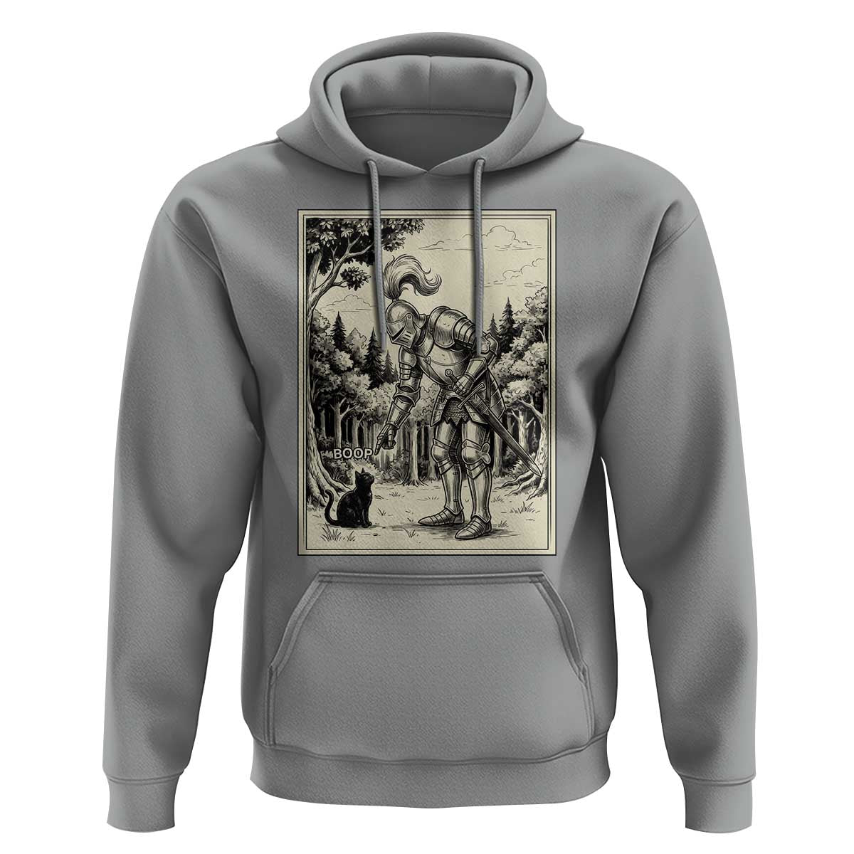 Funny Medieval Knight Boop Black Cat Hoodie Renaissance Fantasy Cat Lover