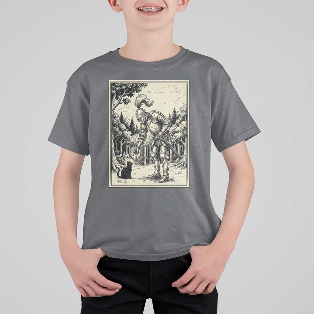 Funny Medieval Knight Boop Black Cat T Shirt For Kid Renaissance Fantasy Cat Lover