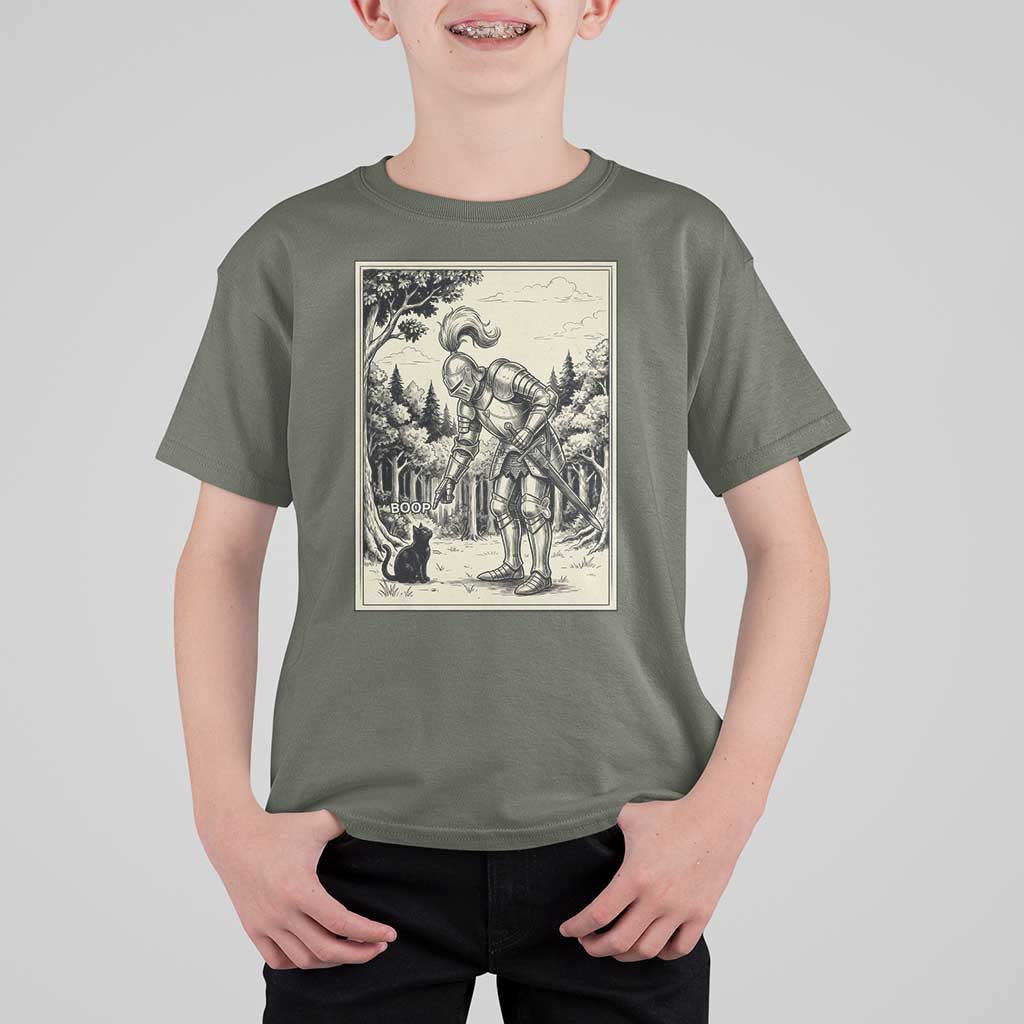 Funny Medieval Knight Boop Black Cat T Shirt For Kid Renaissance Fantasy Cat Lover