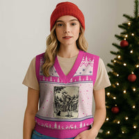 Funny Medieval Knight Boop Black Cat V-Neck Knit Sweater Vest Renaissance Fantasy Cat Lover
