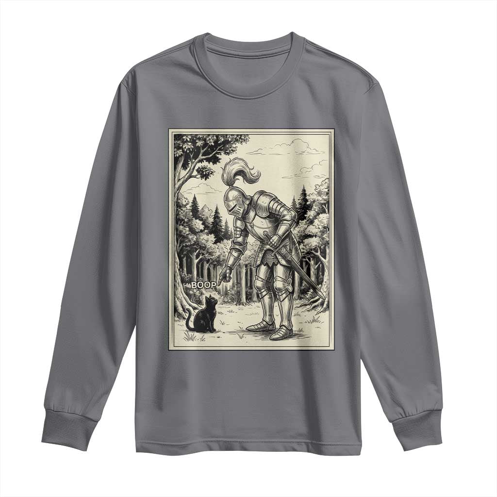 Funny Medieval Knight Boop Black Cat Long Sleeve Shirt Renaissance Fantasy Cat Lover