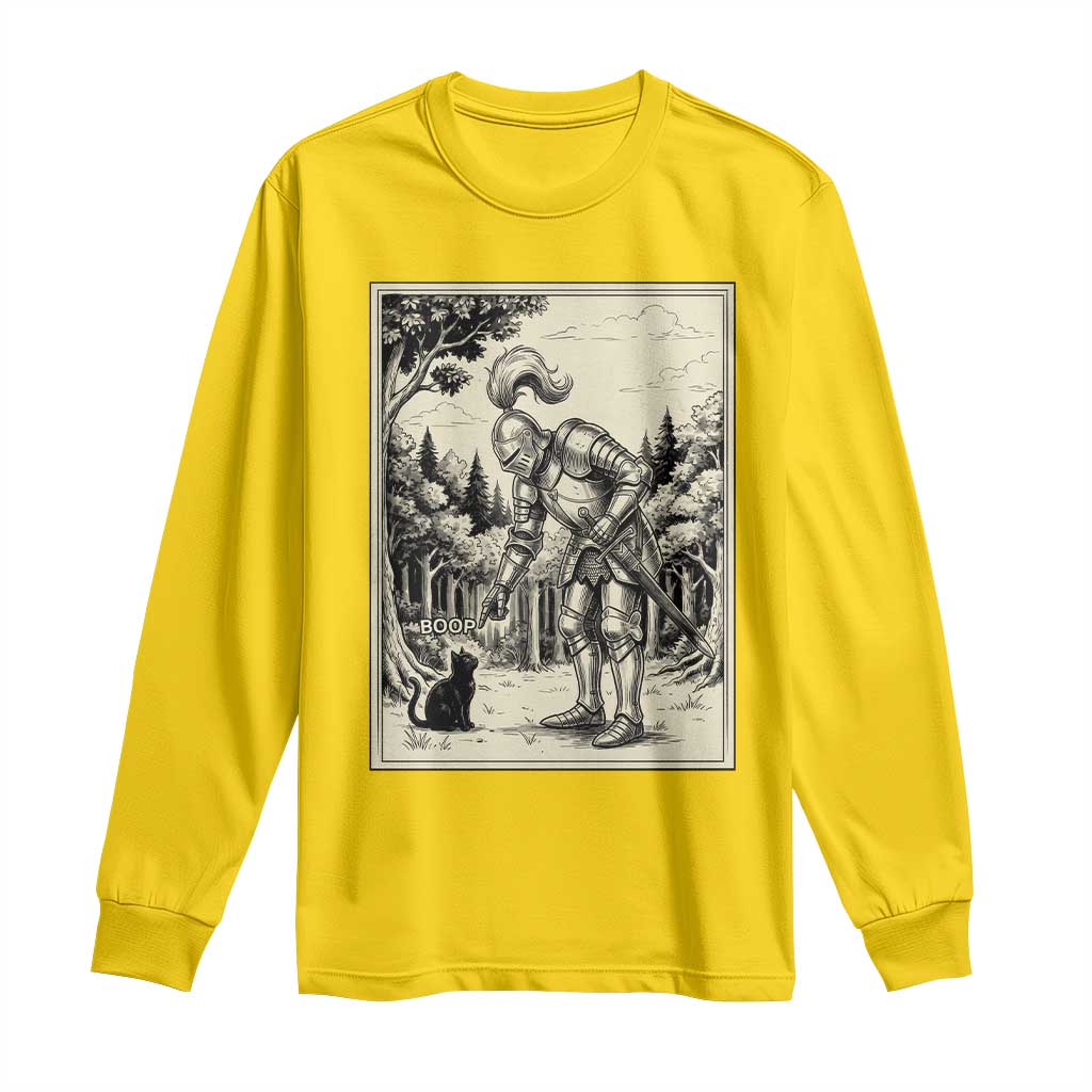 Funny Medieval Knight Boop Black Cat Long Sleeve Shirt Renaissance Fantasy Cat Lover