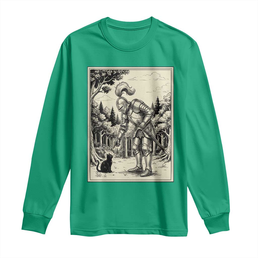 Funny Medieval Knight Boop Black Cat Long Sleeve Shirt Renaissance Fantasy Cat Lover