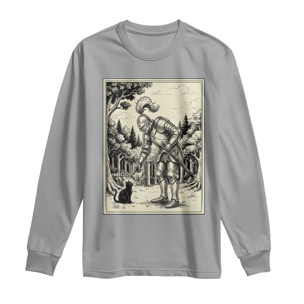 Funny Medieval Knight Boop Black Cat Long Sleeve Shirt Renaissance Fantasy Cat Lover