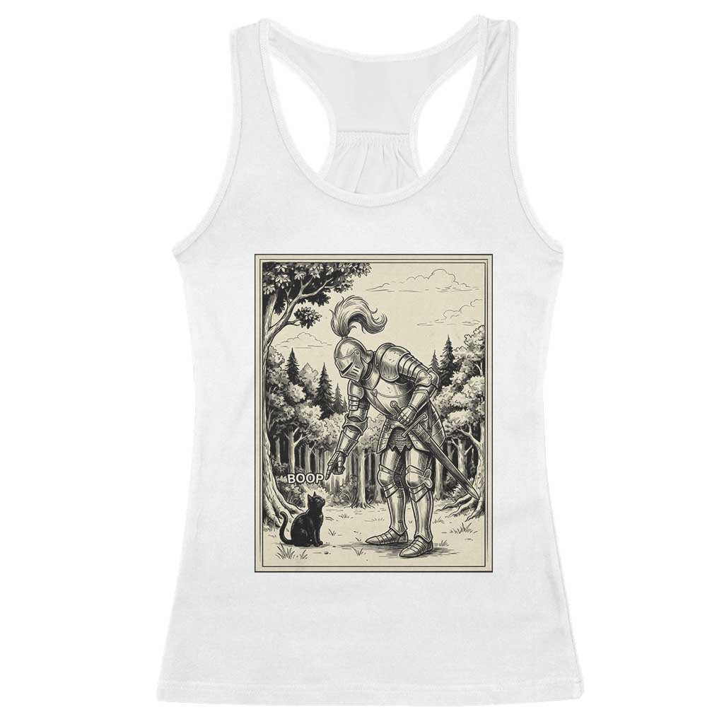Funny Medieval Knight Boop Black Cat Racerback Tank Top Renaissance Fantasy Cat Lover