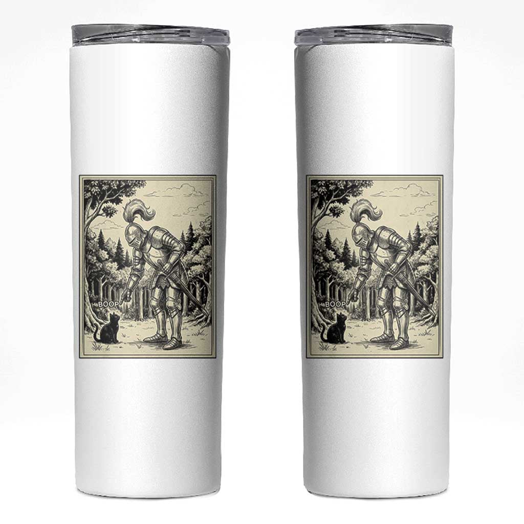 Funny Medieval Knight Boop Black Cat Skinny Tumbler Renaissance Fantasy Cat Lover