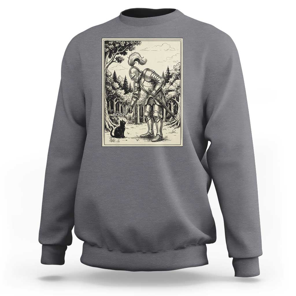 Funny Medieval Knight Boop Black Cat Sweatshirt Renaissance Fantasy Cat Lover