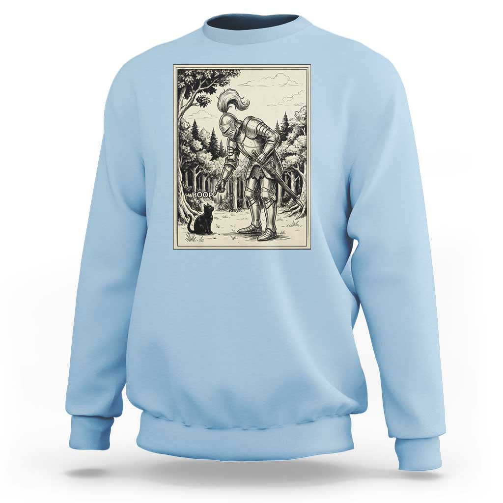 Funny Medieval Knight Boop Black Cat Sweatshirt Renaissance Fantasy Cat Lover