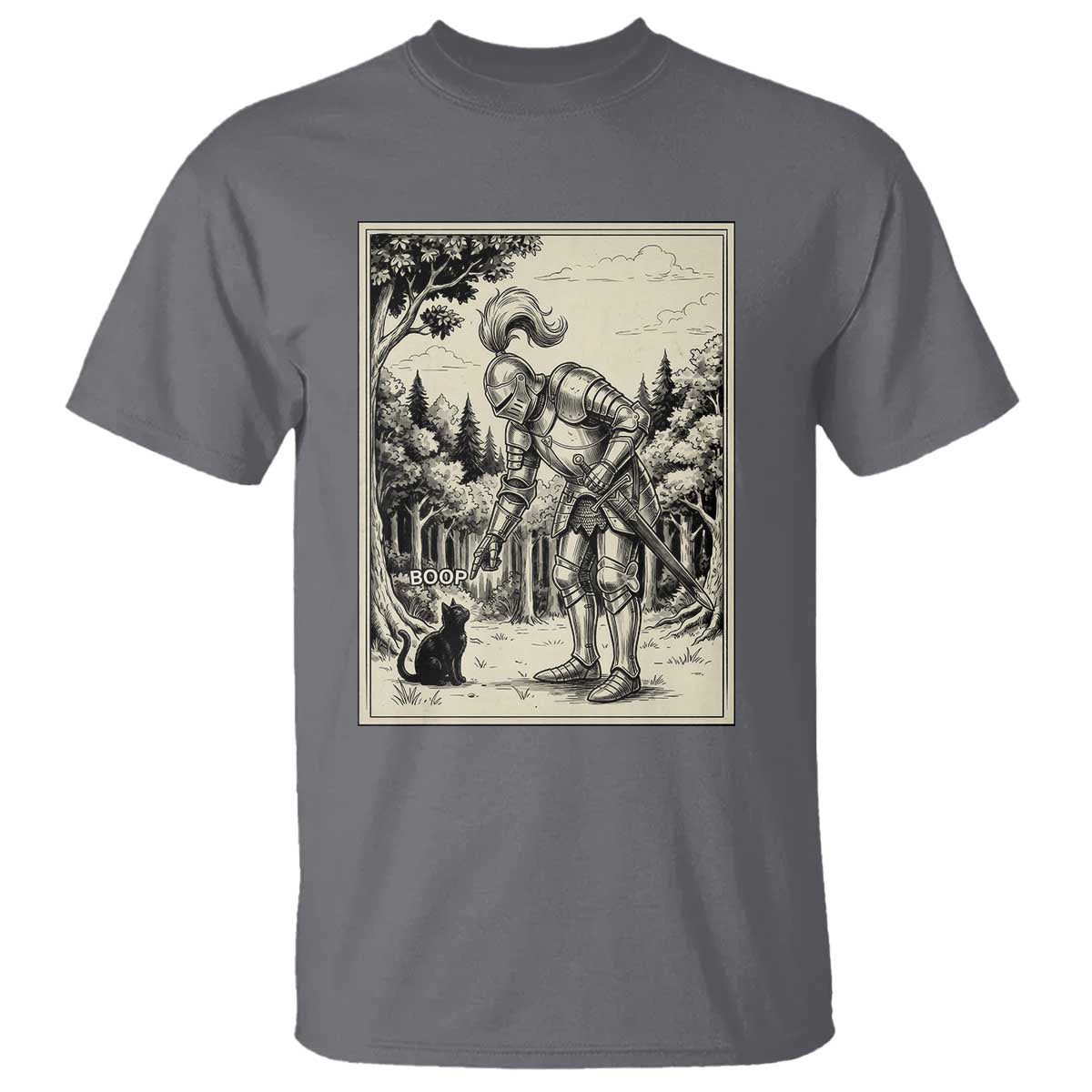 Funny Medieval Knight Boop Black Cat T Shirt Renaissance Fantasy Cat Lover