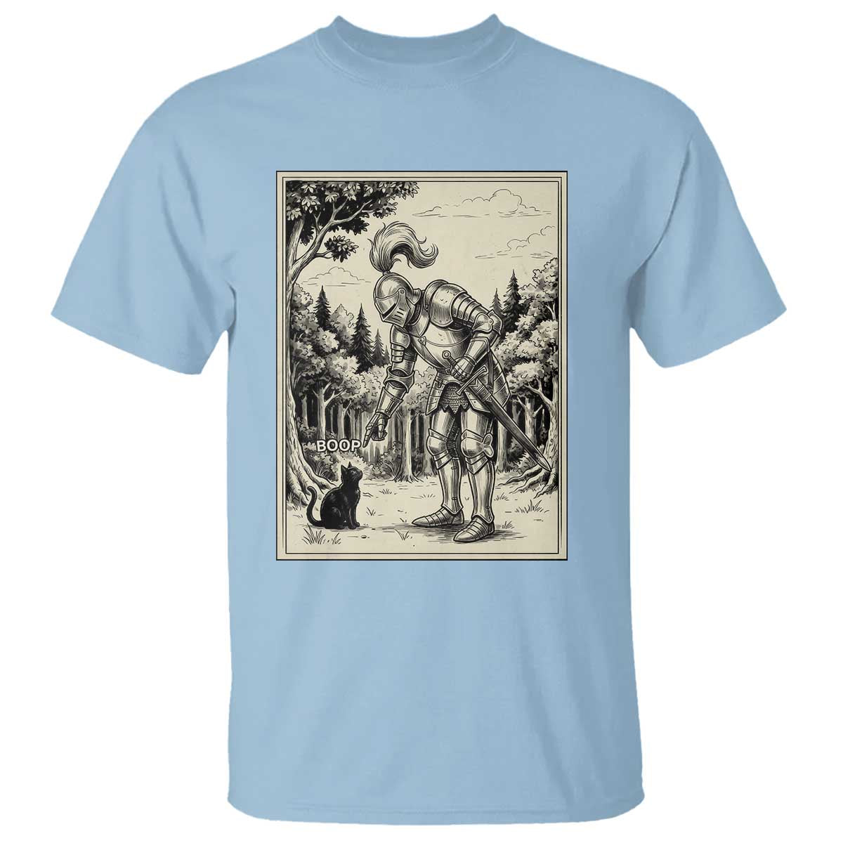 Funny Medieval Knight Boop Black Cat T Shirt Renaissance Fantasy Cat Lover