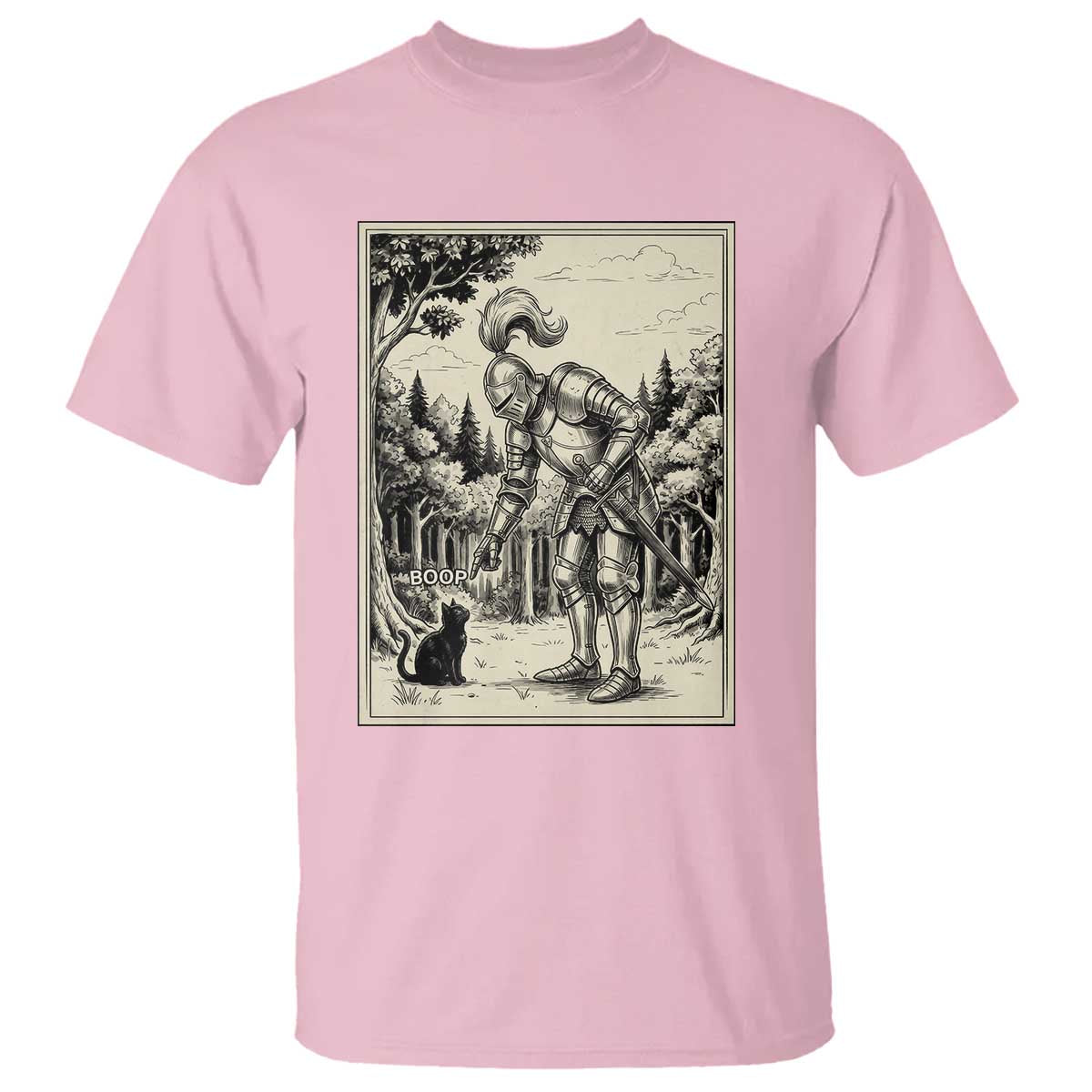 Funny Medieval Knight Boop Black Cat T Shirt Renaissance Fantasy Cat Lover