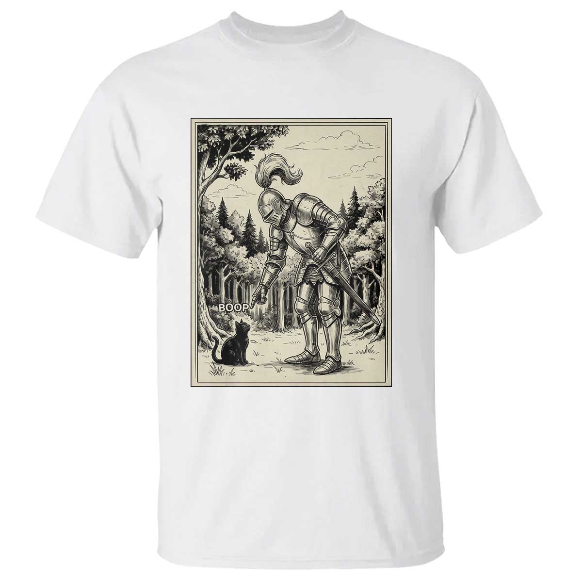 Funny Medieval Knight Boop Black Cat T Shirt Renaissance Fantasy Cat Lover
