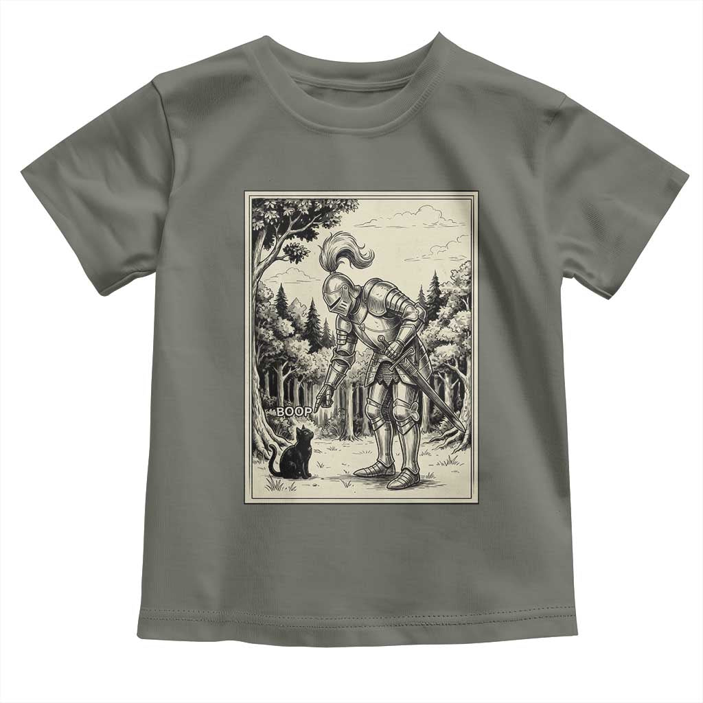 Funny Medieval Knight Boop Black Cat Toddler T Shirt Renaissance Fantasy Cat Lover