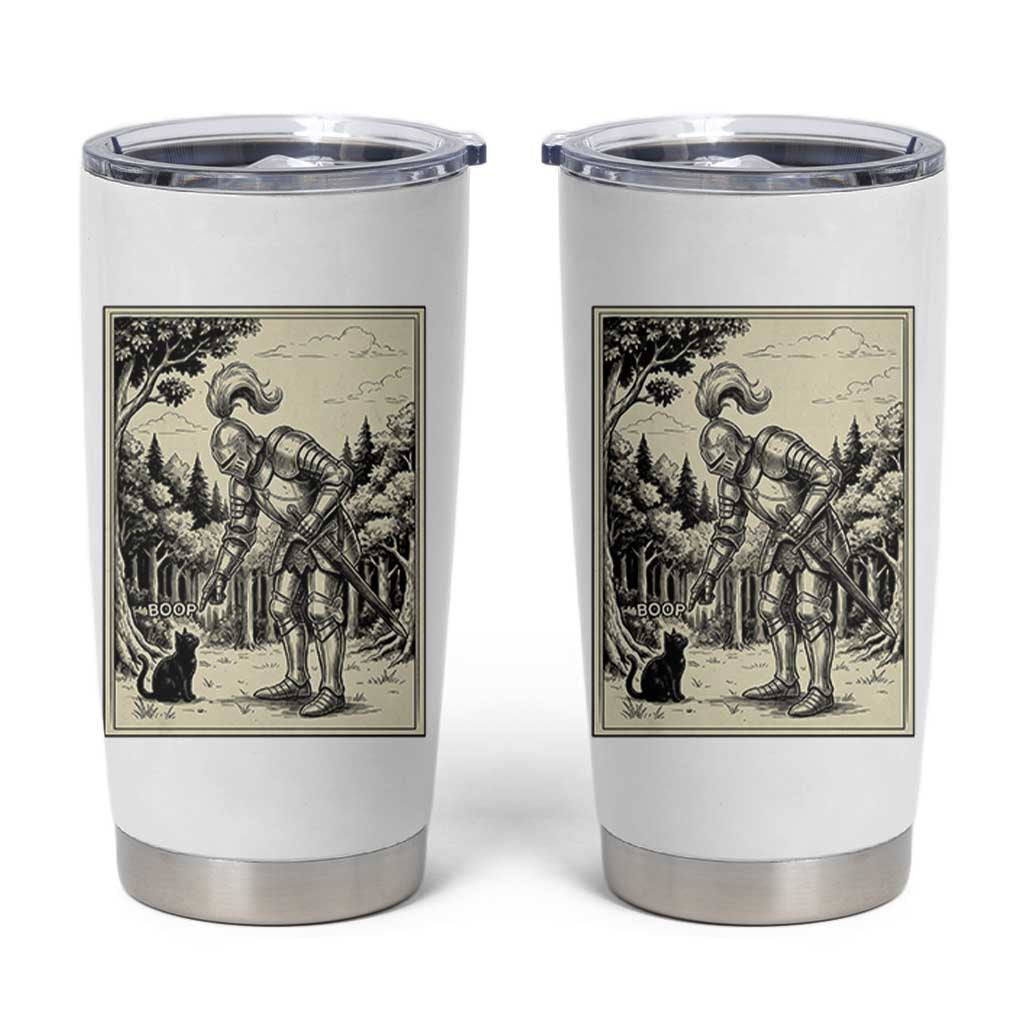 Funny Medieval Knight Boop Black Cat Tumbler Cup Renaissance Fantasy Cat Lover