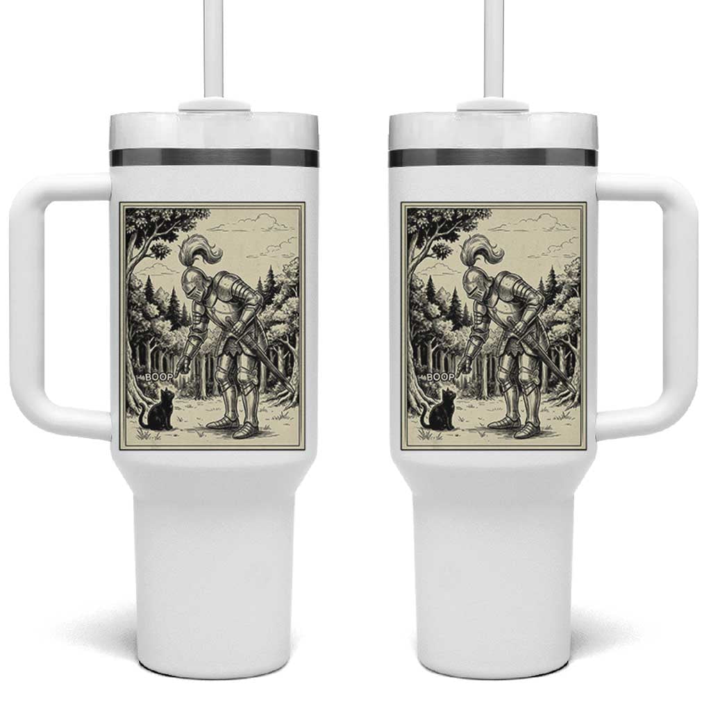 Funny Medieval Knight Boop Black Cat Tumbler With Handle Renaissance Fantasy Cat Lover