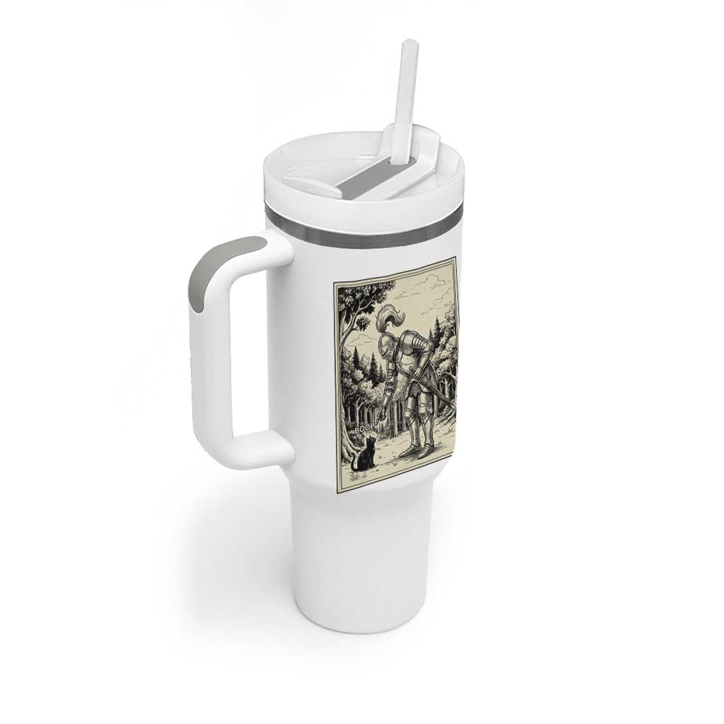 Funny Medieval Knight Boop Black Cat Tumbler With Handle Renaissance Fantasy Cat Lover