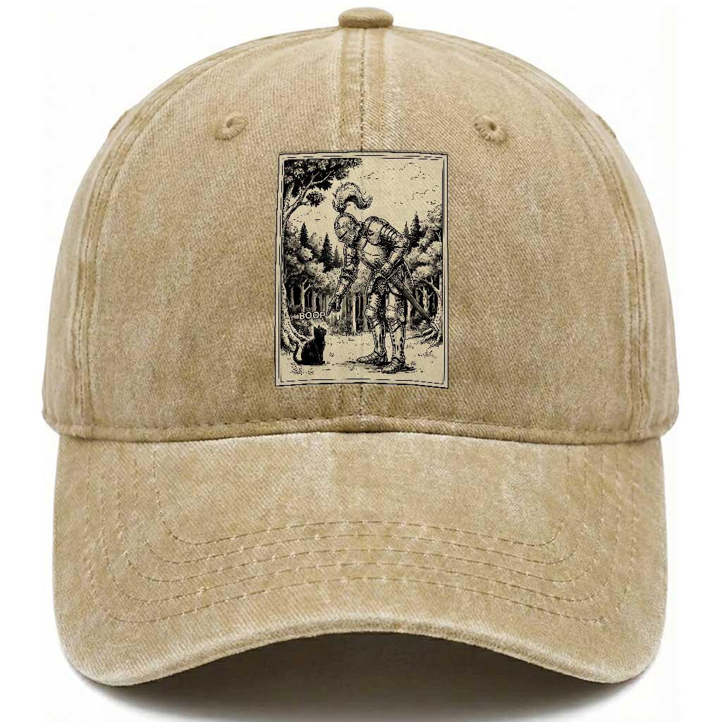 Funny Medieval Knight Boop Black Cat Washed Cotton Baseball Cap Renaissance Fantasy Cat Lover