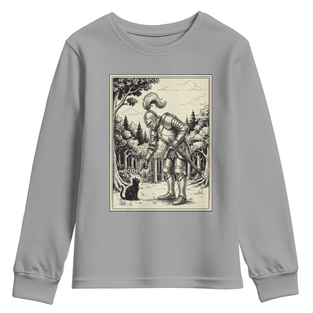 Funny Medieval Knight Boop Black Cat Youth Sweatshirt Renaissance Fantasy Cat Lover