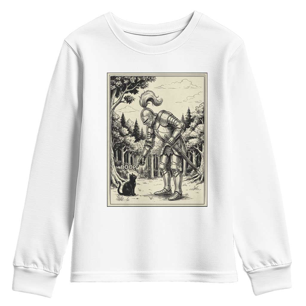 Funny Medieval Knight Boop Black Cat Youth Sweatshirt Renaissance Fantasy Cat Lover