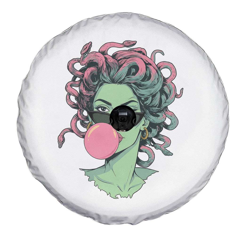 Winking Medusa In Sunglasses Blowing Bubble Gum Spare Tire Cover Funny Greek Mythology Pop Art