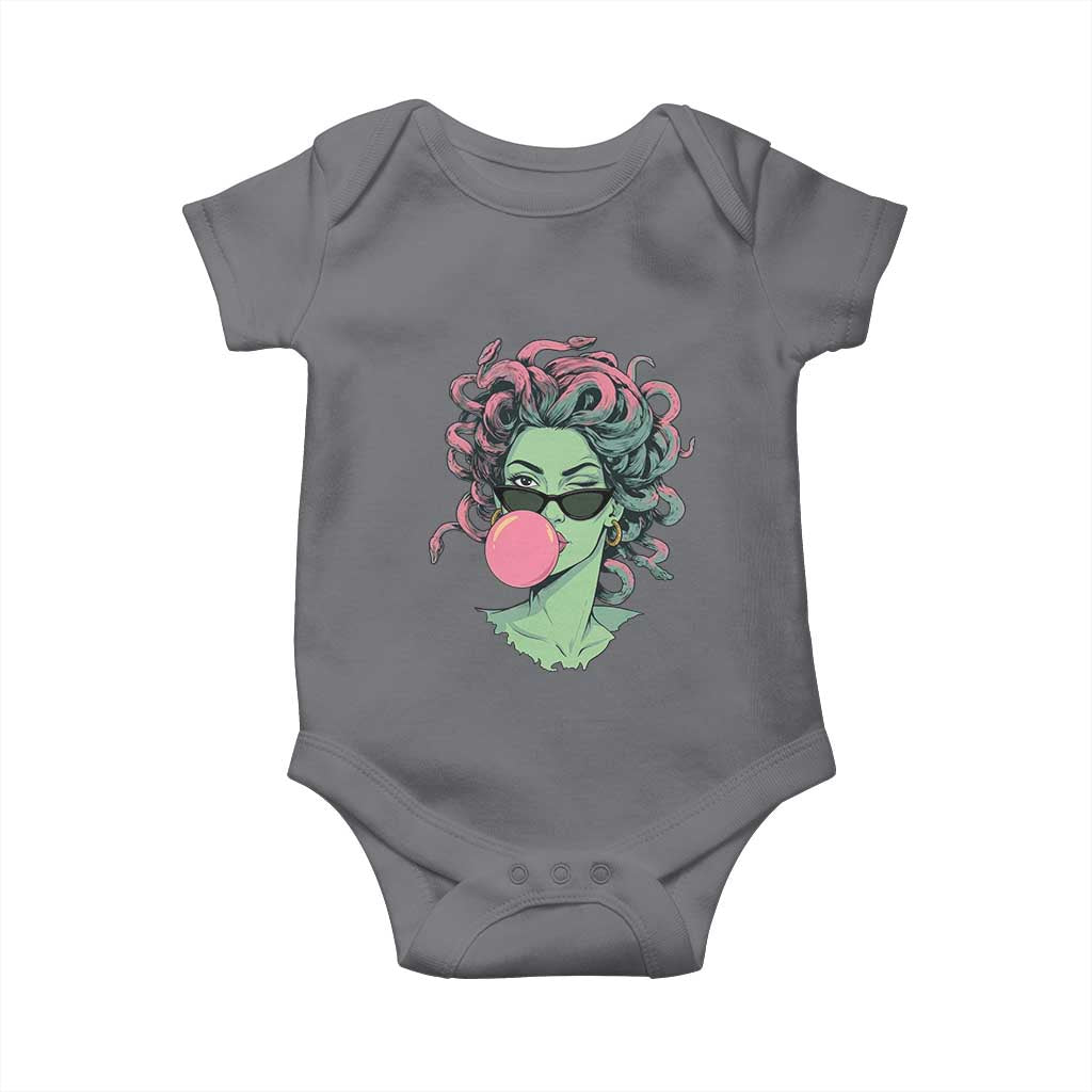 Winking Medusa In Sunglasses Blowing Bubble Gum Baby Onesie Funny Greek Mythology Pop Art