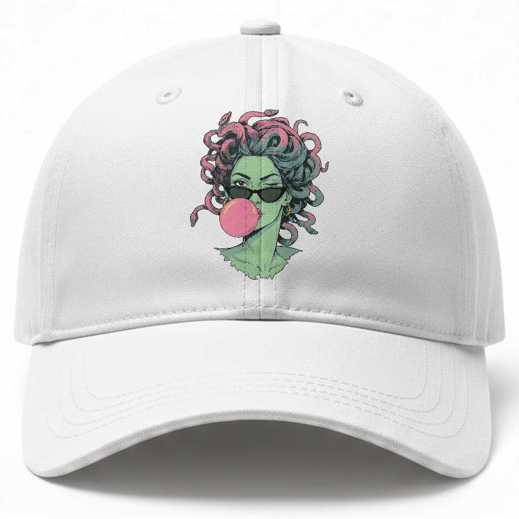 Winking Medusa In Sunglasses Blowing Bubble Gum Baseball Cap Funny Greek Mythology Pop Art