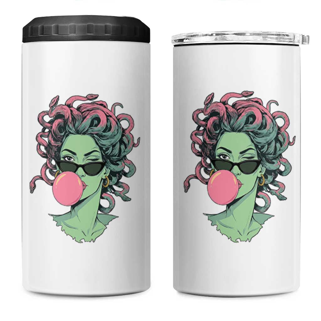 Winking Medusa In Sunglasses Blowing Bubble Gum 4 in 1 Can Cooler Tumbler Funny Greek Mythology Pop Art