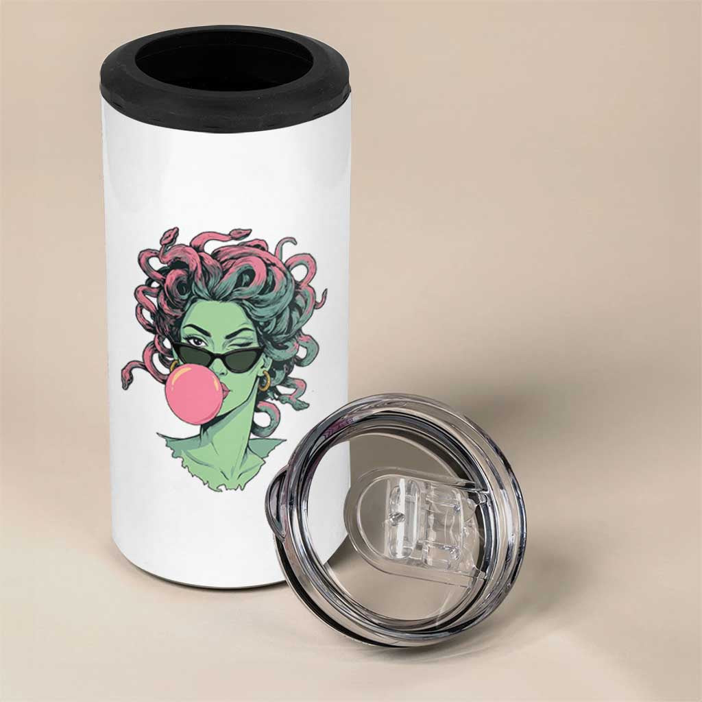 Winking Medusa In Sunglasses Blowing Bubble Gum 4 in 1 Can Cooler Tumbler Funny Greek Mythology Pop Art