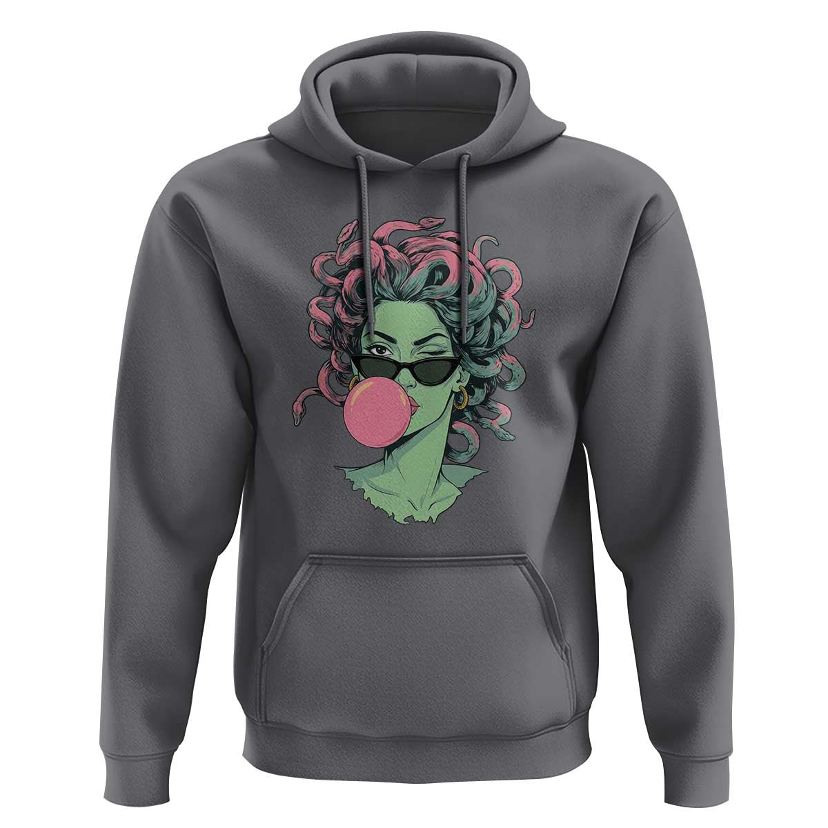 Winking Medusa In Sunglasses Blowing Bubble Gum Hoodie Funny Greek Mythology Pop Art