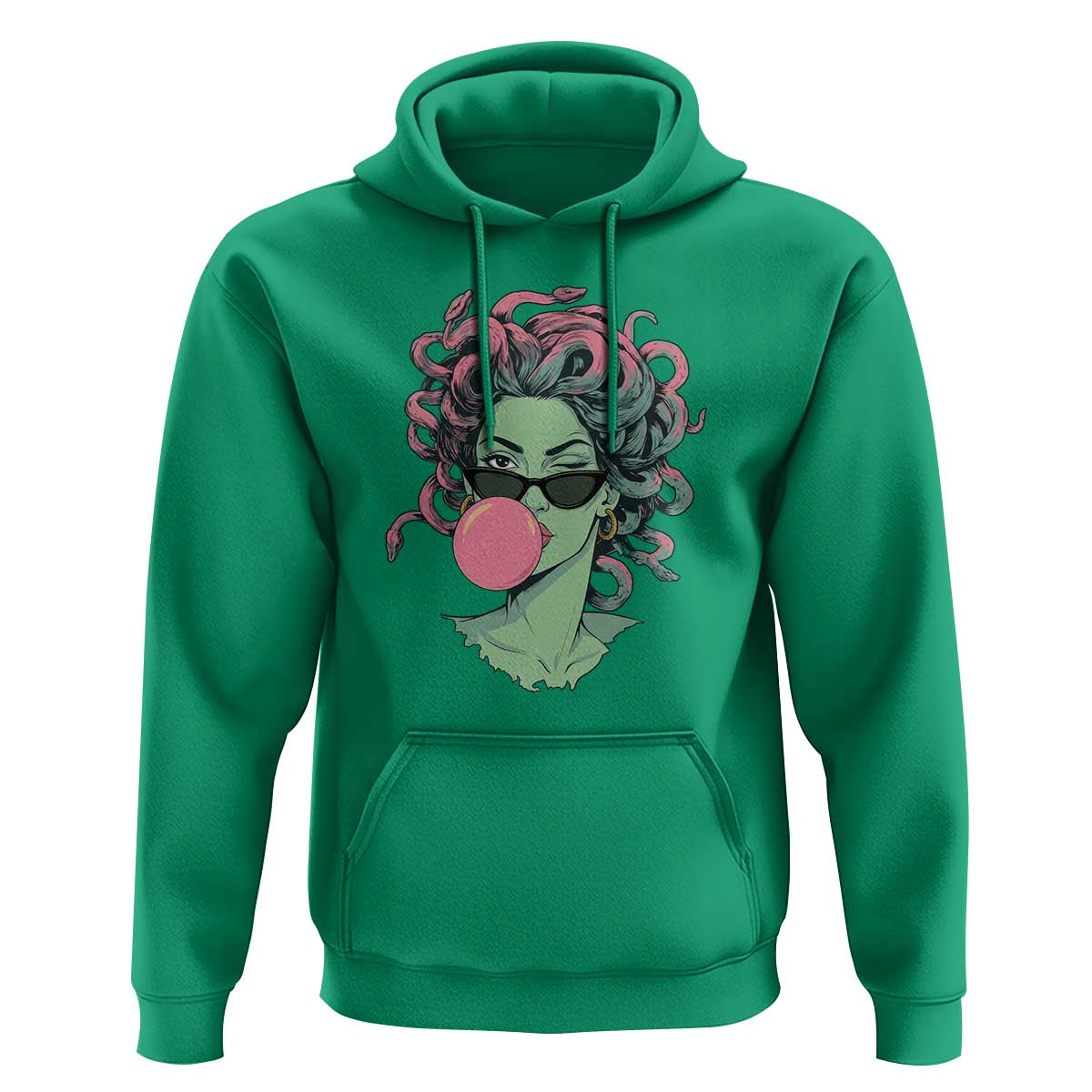 Winking Medusa In Sunglasses Blowing Bubble Gum Hoodie Funny Greek Mythology Pop Art