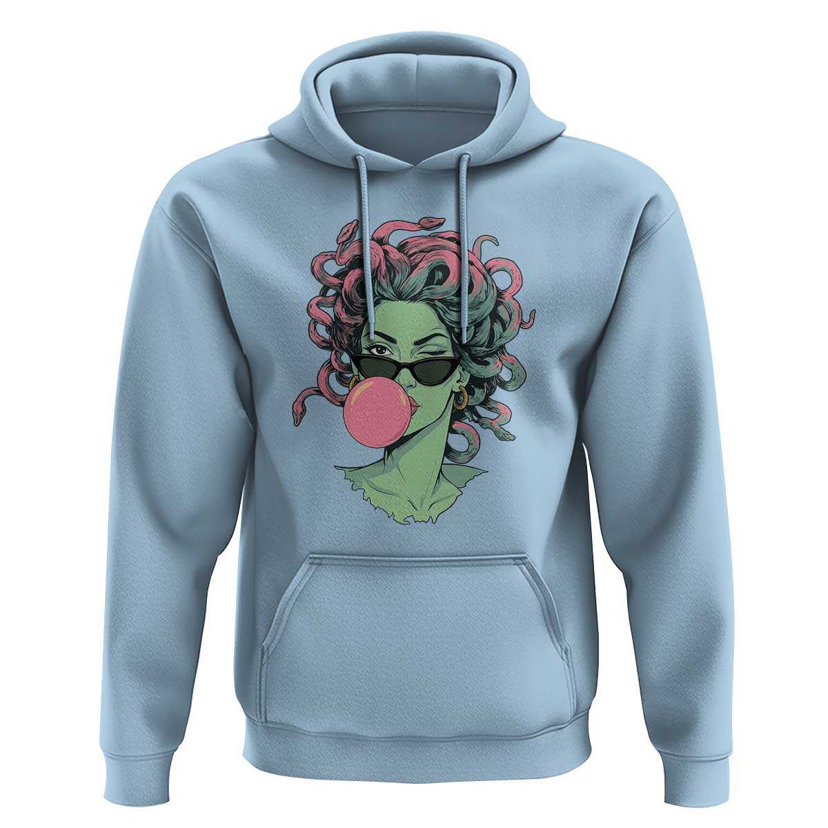 Winking Medusa In Sunglasses Blowing Bubble Gum Hoodie Funny Greek Mythology Pop Art