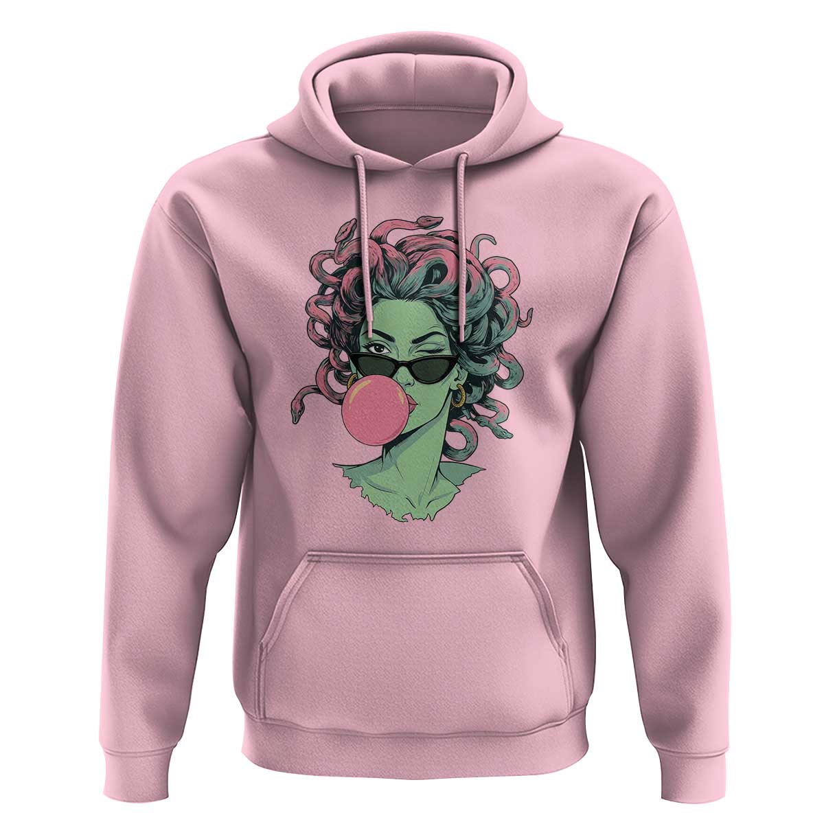 Winking Medusa In Sunglasses Blowing Bubble Gum Hoodie Funny Greek Mythology Pop Art