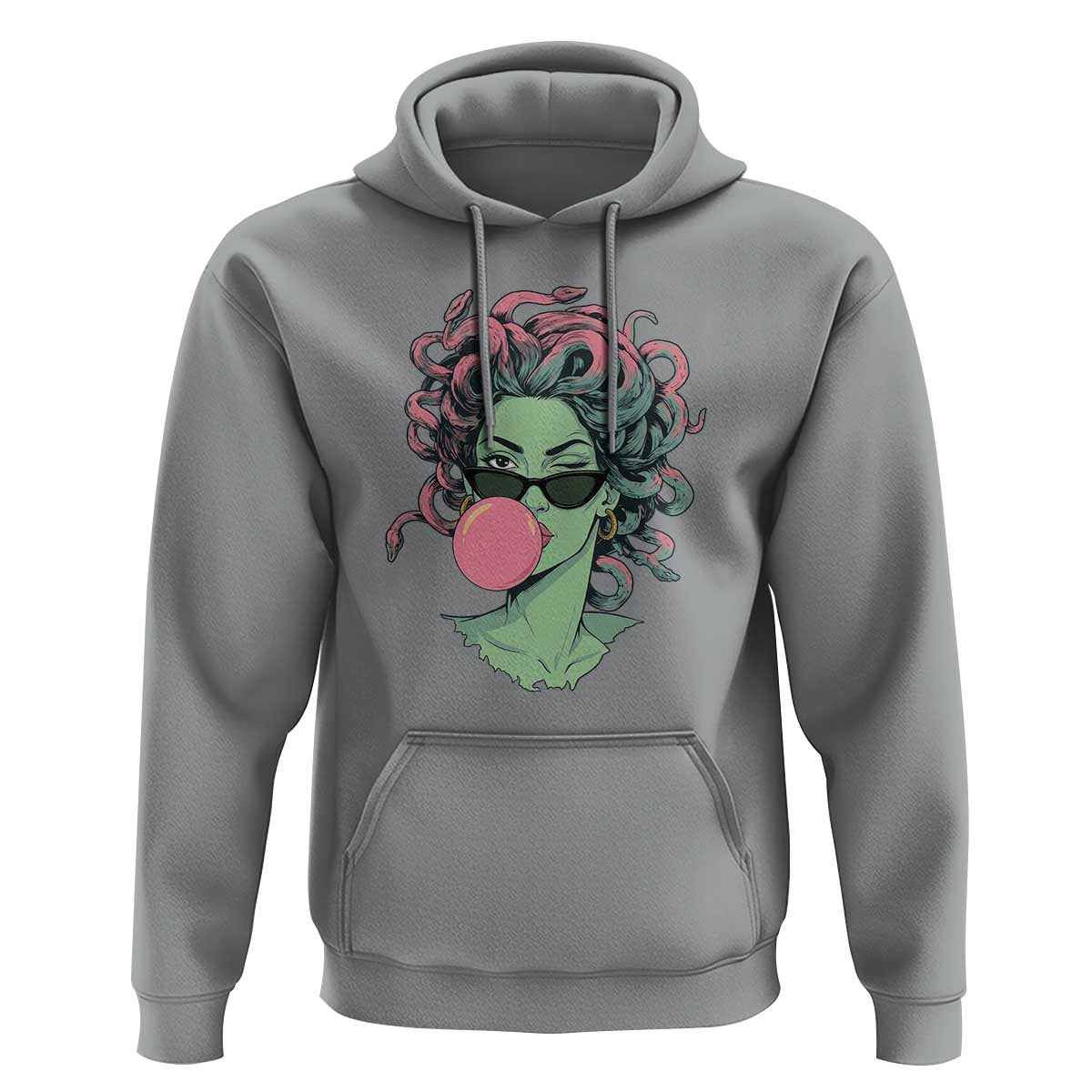 Winking Medusa In Sunglasses Blowing Bubble Gum Hoodie Funny Greek Mythology Pop Art