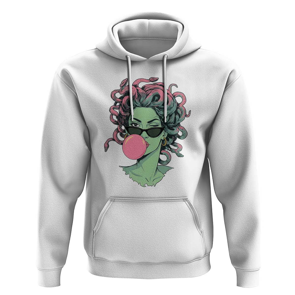 Winking Medusa In Sunglasses Blowing Bubble Gum Hoodie Funny Greek Mythology Pop Art