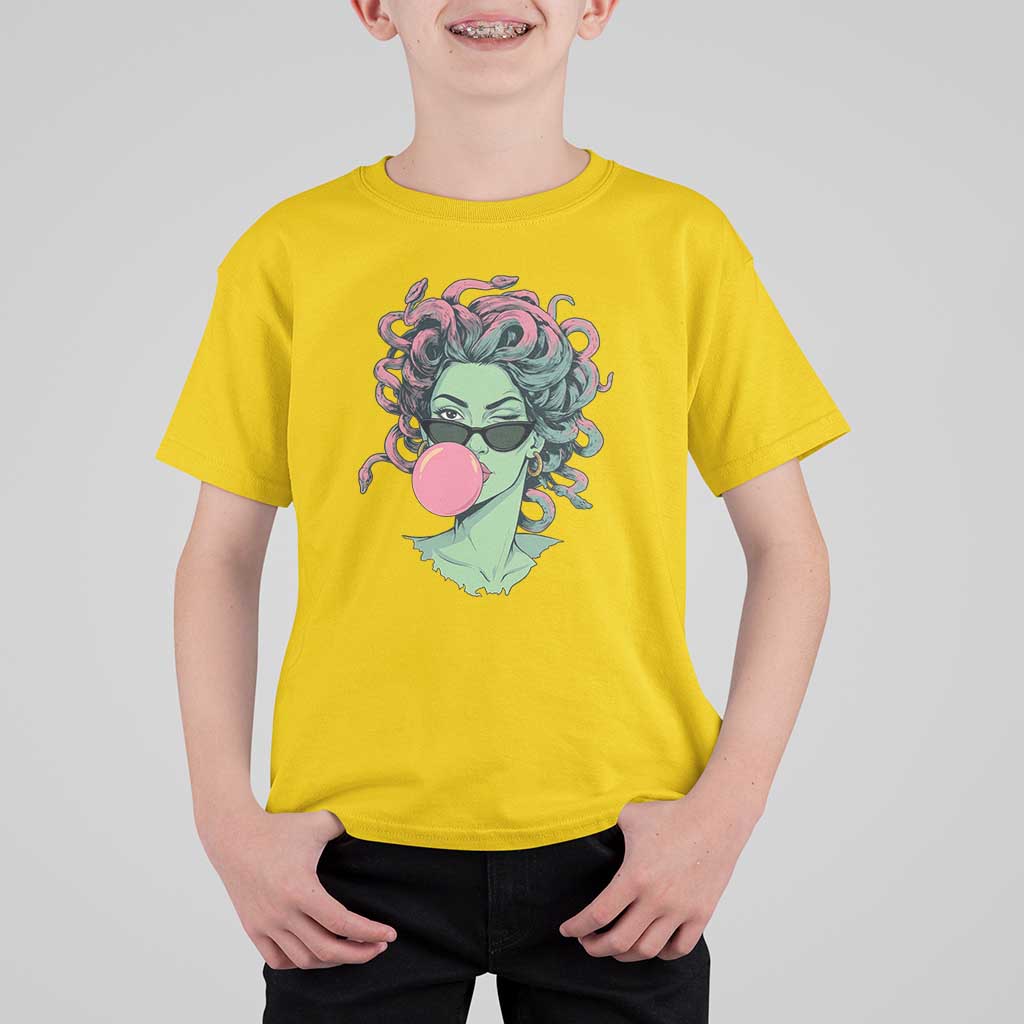 Winking Medusa In Sunglasses Blowing Bubble Gum T Shirt For Kid Funny Greek Mythology Pop Art