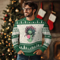 Winking Medusa In Sunglasses Blowing Bubble Gum Ugly Christmas Sweater Funny Greek Mythology Pop Art