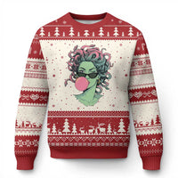 Winking Medusa In Sunglasses Blowing Bubble Gum Ugly Christmas Sweater Funny Greek Mythology Pop Art