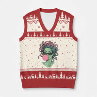 Winking Medusa In Sunglasses Blowing Bubble Gum V-Neck Knit Sweater Vest Funny Greek Mythology Pop Art