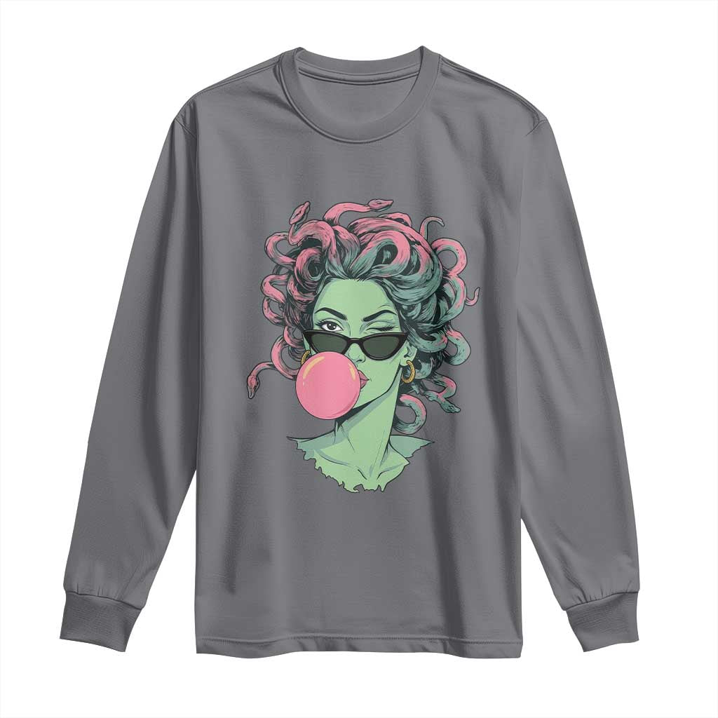 Winking Medusa In Sunglasses Blowing Bubble Gum Long Sleeve Shirt Funny Greek Mythology Pop Art