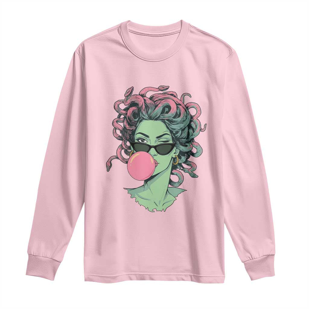Winking Medusa In Sunglasses Blowing Bubble Gum Long Sleeve Shirt Funny Greek Mythology Pop Art