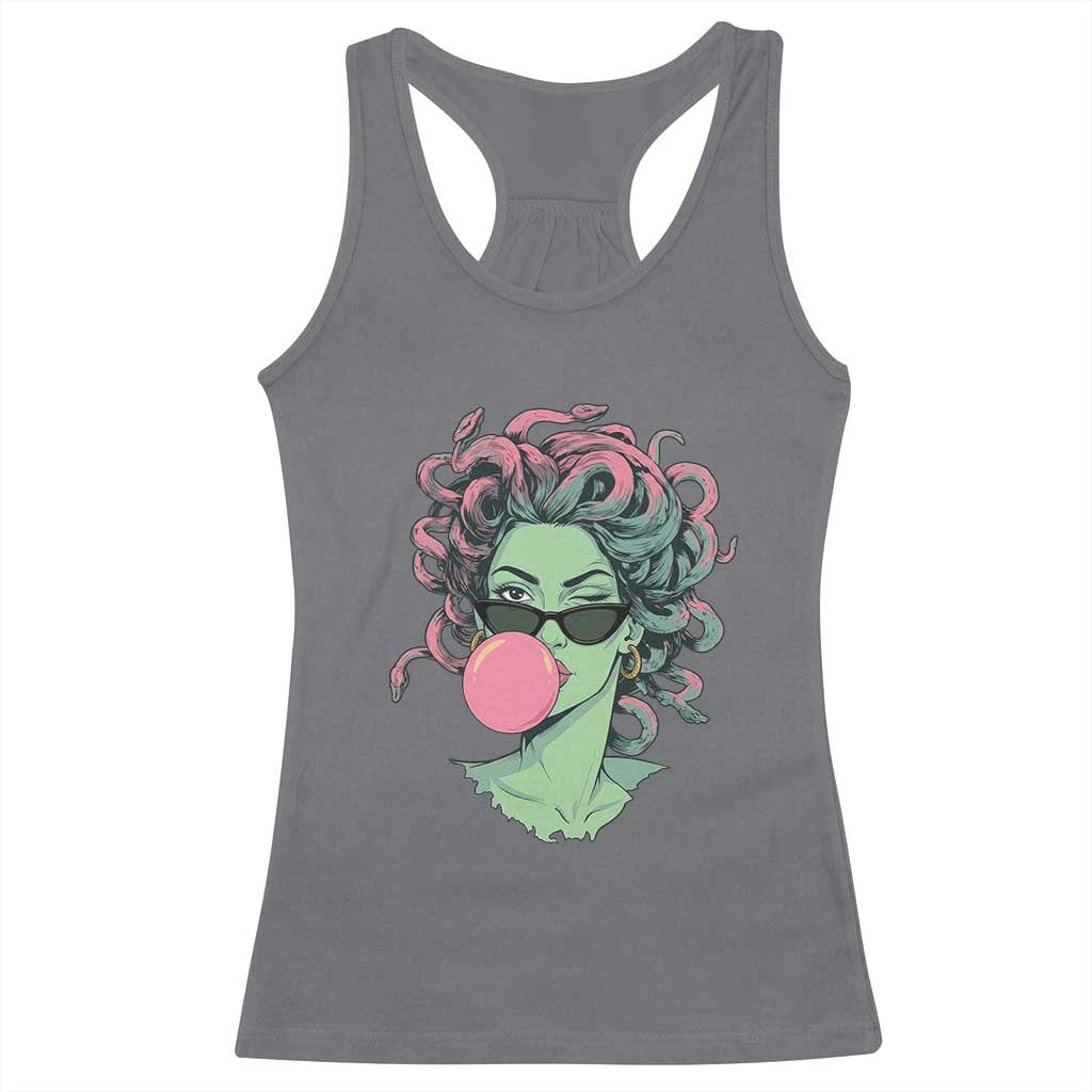 Winking Medusa In Sunglasses Blowing Bubble Gum Racerback Tank Top Funny Greek Mythology Pop Art