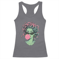 Winking Medusa In Sunglasses Blowing Bubble Gum Racerback Tank Top Funny Greek Mythology Pop Art